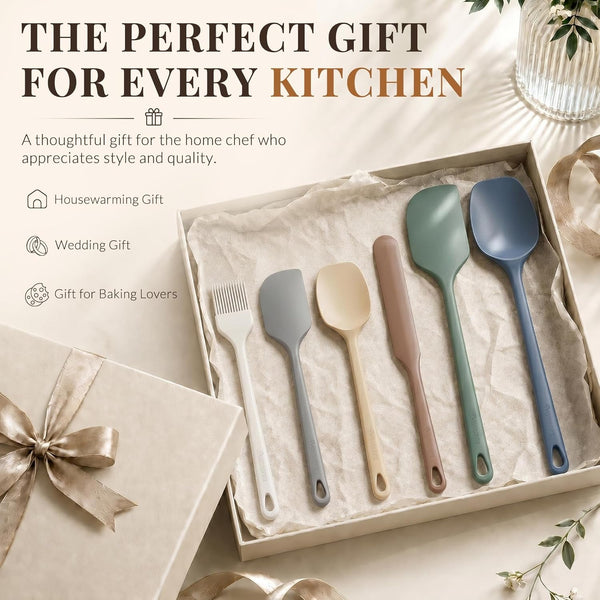 6-Piece Silicone Spatula Set, 560°F Heat Resistant Rubber Spatulas with Stainless Steel Core, Nonstick Safe & Dishwasher Safe Baking Spatula Set for Cooking & Mixing, Morandi Earth Colors9