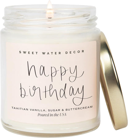 Happy Birthday Soy Candle - Vanilla Sugar & Buttercream Sweet Scented Happy Birthday Candle Gift for Mom, Friends & Girls - 40 Hour Burn Time - 9Oz - Non Toxic1