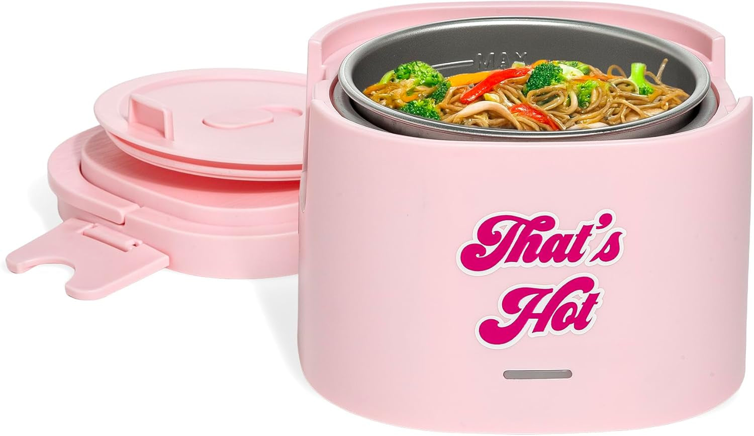 electric-lunch-warmer-20-ounce-stainless-steel-portable-food-container-with-sealing-lid-removable-2-5-cup-inner-dish-that-s-hot-front-decal-pink