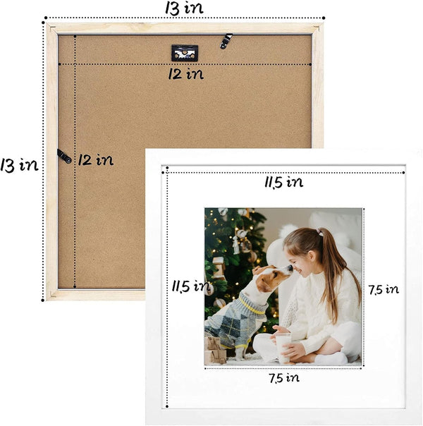 12X12 Solid Wood Picture Frame,Real Glass,Mat 8X8,White7