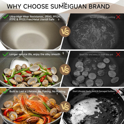 13" Titanium Wok Pan with Lid,Non-Stick Flat Bottom Titanium | PFAS & PFOA Free,Non-Toxic, Fits Induction & Gas Stoves,Traditional Chinese Pan for Stir Fry4