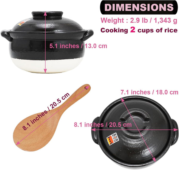 Banko-Yaki Fluffy Rice Pot, Earthenware Rice Cooker with Inner Lid Measuring Cup and Paddle, Traditional Japanese Donabe for Evenly Cooked Rice, Mixed Rice, and Porridge (2-Gou/Serves 2 to 3 People)6