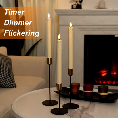 6 Pcs Flameless Taper Candles with Remote, Timer, Dimmer, Ivory Battery Operated Candlesticks with Flickering Light, Plastic Led Window Candles, 9.6 Inches for Halloween Christmas Decoration3