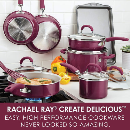 Create Delicious Nonstick Cookware Pots and Pans Set, 13 Piece, Burgundy Shimmer2