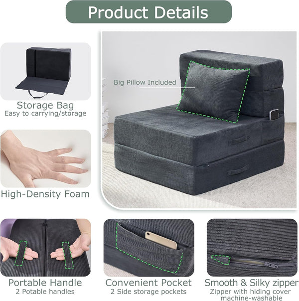 Folding Sofa Bed, Convertible Sleeper Chair Bed, Floor Sofa with Bag8