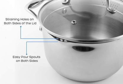 3.7 Quart Stainless Steel Induction Sauce Pan with Lid | Stainless Steel Pot Saucepan with Pour Spout & Glass Lid with Strainer6