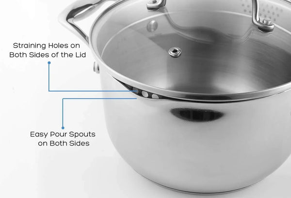 3.7 Quart Stainless Steel Induction Sauce Pan with Lid | Stainless Steel Pot Saucepan with Pour Spout & Glass Lid with Strainer6