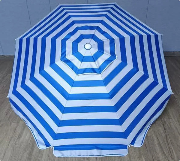 6Ft Beach Umbrella - Heavy Duty Wind Resistant UV 50+ Portable Sun Shade with Sand Anchor & Carry Bag, Outdoor Folding Umbrella for Beach, Pool, Patio, Garden (Blue Strip) No Tilt the Sand Needs to Exceed the Spiral 6Inch5