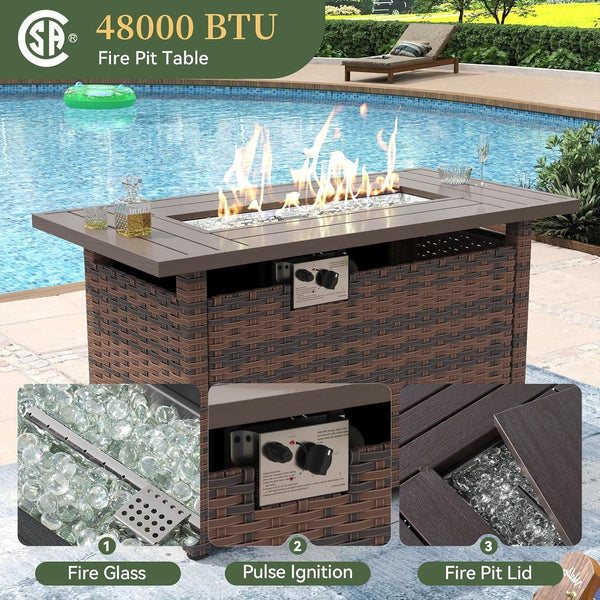 8 Piece Patio Furniture Set with 44" Fire Pit Table Wicker Rattan4