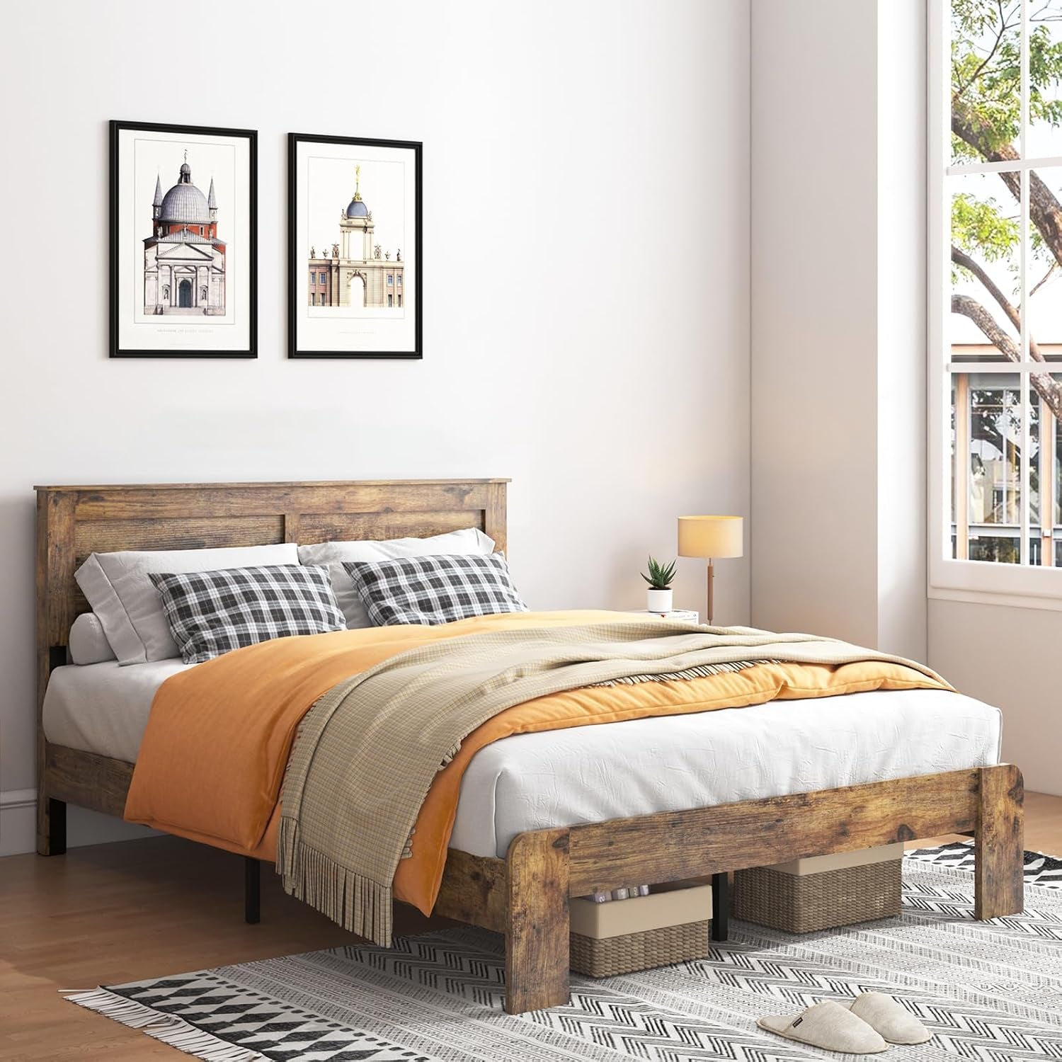 wood-king-bed-frame-with-headboard-vintage-brown