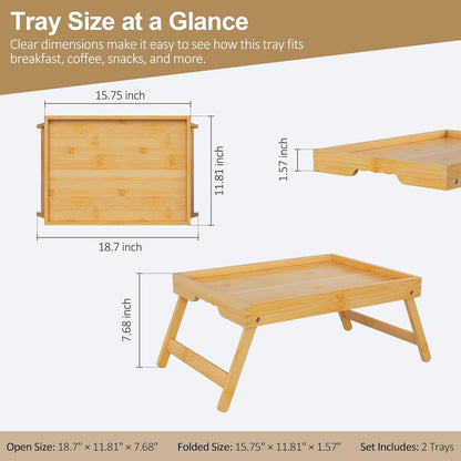 2 Pack Bamboo Bed Tray Tables with Folding Legs, Medium, Natural | Set of 2 Bamboo Bed Trays with Folding Legs and Wave Handles for Meals, Laptops and Serving in Bed or on Sofa.5