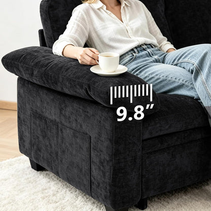 85 Inch Modular Sectional Sleeper Sofa with Pull Out Bed,L Shaped 5 Seat Sectional Couch with Storage, Modern Chenille Cloud Couch, Convertible Sectional Couches for Living Room, Apartment, Black8