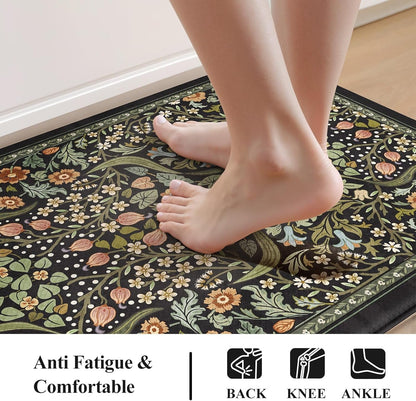 Kitchen Mats for Floor, Kitchen Rugs Sets of 2 Non Slip Washable | Kitchen Mats Cushioned anti Fatigue 2 Piece, Black Sink Rug Waterproof Laundry Room Rug, Comfort Standing Desk Mat for Office3