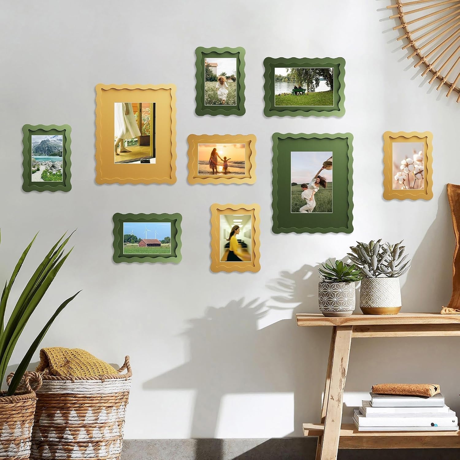4x6-picture-frame-with-mat-for-3-5x5-wavy-edge-wooden-real-glass-photo-frame-for-tabletop-and-wall-hanging-green-1-pack
