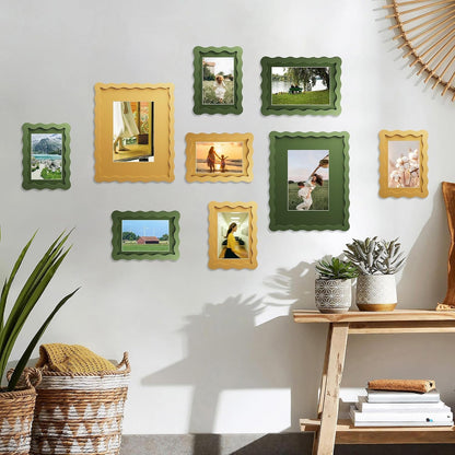 4X6 Picture Frame with Mat for 3.5X5, Wavy Edge Wooden Real Glass Photo Frame for Tabletop and Wall Hanging, Green, 1 Pack7