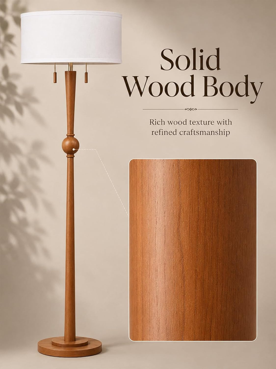 solid-wood-floor-lamp-for-living-room-pull-chains-standing-lamp-62-8-tall-17-white-drum-shade-sculptural-wood-base-stem-2-light-design-standing-lamp-for-bedroom-2-bulbs-included