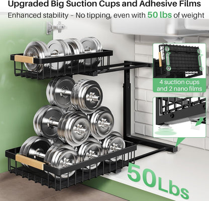 under Sink Organizer, 2 Tier under the Sink Storage, Slide Out Pull Out Cabinet Organizer Shelf, Metal Sliding Drawer for Kitchen Bathroom Pantry Closet Organization Rack, Black, 2 Pack4