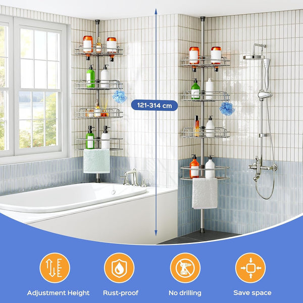 Shower Caddy Tension Pole: 4 Tier Corner Bathroom Organizer7