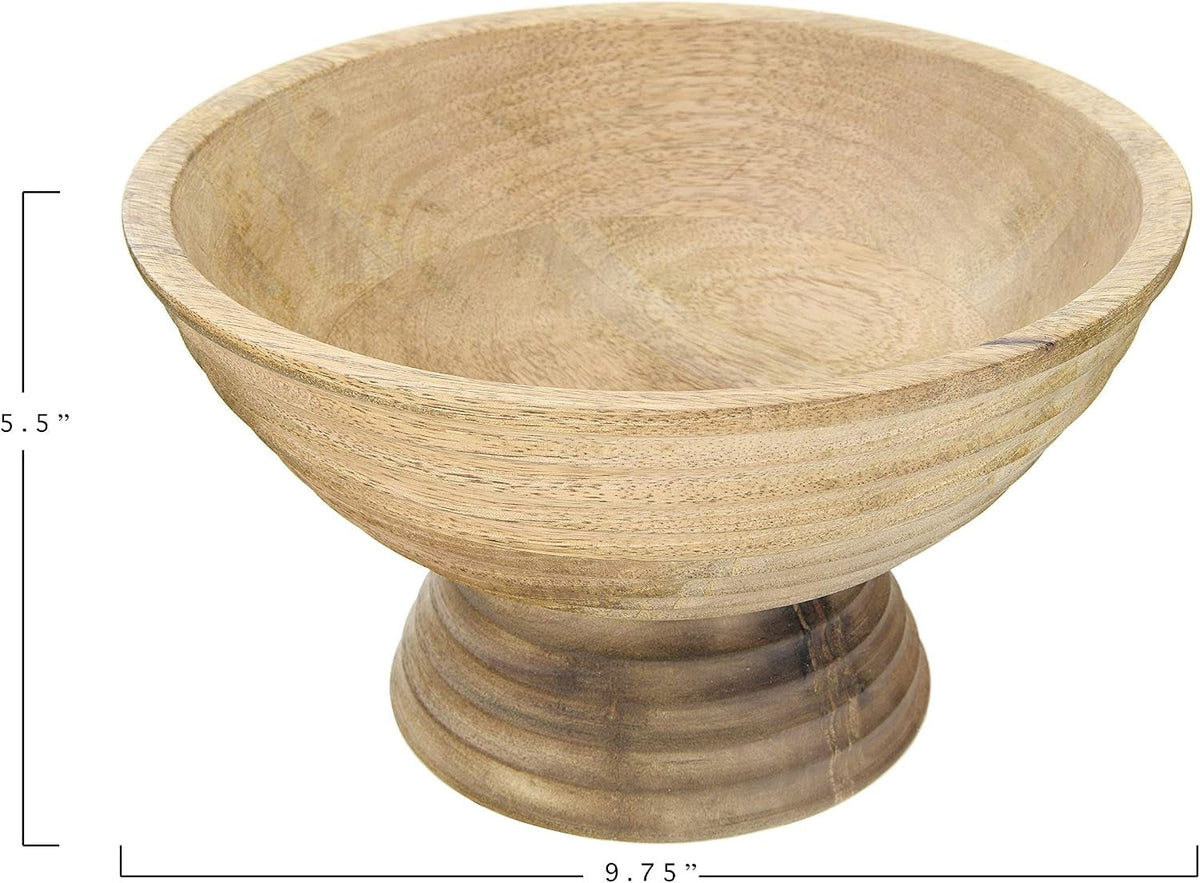 creative-co-op-ridged-mango-wood-footed-bowl-brown