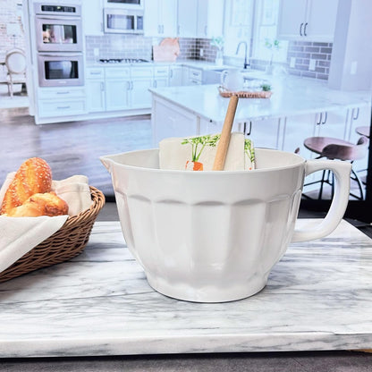 4.3 Quart Latte Style Melamine Batter Bowl with Pour Spout and Handle, Professional Mixing Bowl with Non-Slip Base, Ideal for Pancake and Cake Batter, 11.5 X 8.75 Inch, White6