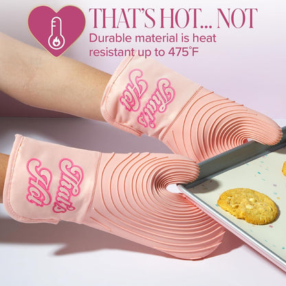 Oven Mitt Set with Iconic That'S HOT Design, Heat Resistant Pot Holders Featuring Non-Slip Textured Silicone Grips, 2-Piece Set, Pink3
