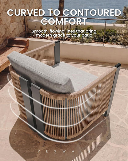 Luxury Patio Furniture Set, 4-Piece Curved Outdoor Furnitrue Set with Weather-Resistant Aluminum Frame and 7.1" Thicker Cushion, Woven Rope Patio Conversation Set for Deck, Garden3