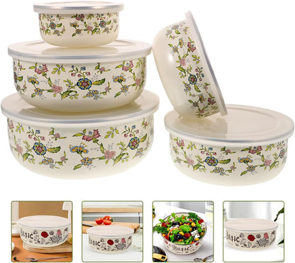 Enamel Nesting Bowls with Lids 5-Piece Mixing Bowls Set for Food Storage Salad Fruit Soup and Serving Multi Size Enamel Bowl Container for Everyday Kitchen Use 4.05 X 4.05 X 1.96 In7