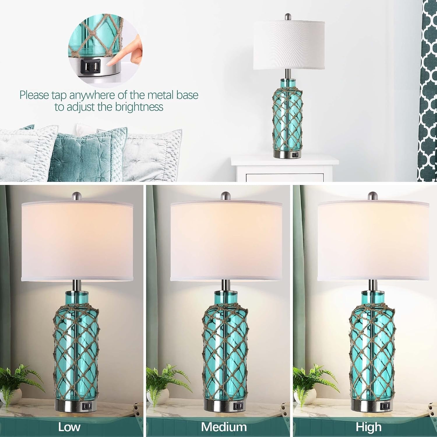cottage-nautical-accent-table-lamp-set-of-2-touch-control-coastal-blue-green-glass-rope-net-bedside-lamp-with-2-usb-ports-3-way-dimmable-nightstand-lamps-with-white-shade-for-living-room-bedroom