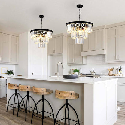8 Light Modern Crystal Chandelier 20'' Black Chandeliers for Dining Room Contemporary Pendant Light Fixture round 3-Tier Adjustable Height E12 for Living Room, Foyer, Entryway, Bedroom3