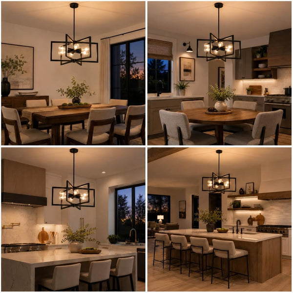 23.6” Black Chandelier for Dining Room 6 Light Kitchen Chandelier over Table Farmhouse Dining Room Light Fixtures over Table,Hanging Pendant Light Fixture with Adjustable Height for Entryway,Foyer7