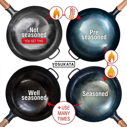 14” Silver Carbon Steel Wok with round Bottom | Suitable for Gas Stoves and Open Fires - Traditional Chinese Wok (Silver)7