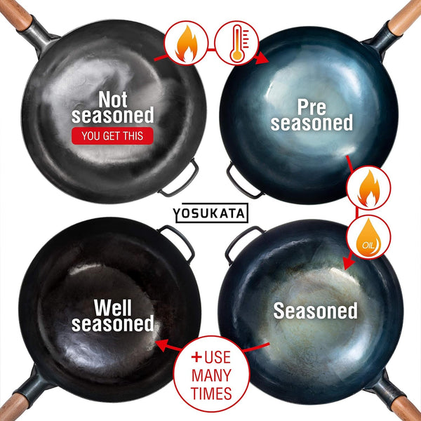 14” Silver Carbon Steel Wok with round Bottom | Suitable for Gas Stoves and Open Fires - Traditional Chinese Wok (Silver)7