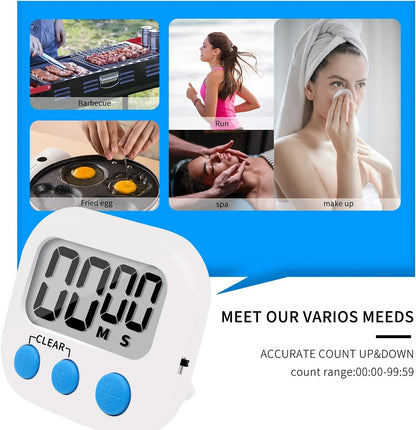 6 Pack Small Digital Kitchen Timer Magnetic Back and On/Off Switch,Minute Second Count up Countdown (Multicolored)6