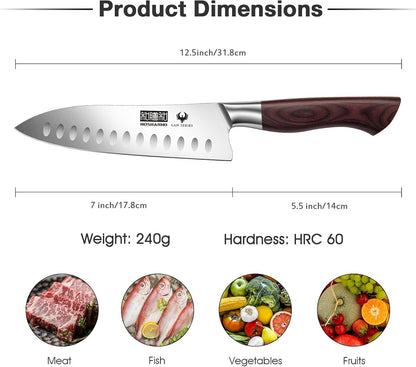 7" Chef Knife,Razor-Sharp Santoku Knife with Ergonomic Wood Handle2
