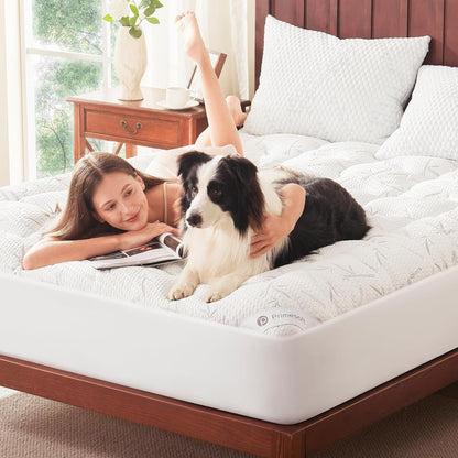 Queen Size Mattress Topper, Thick Pillow Top Mattress Pad，Up to 21 Inch Deep Pocket,Soft Breathable Mattress Pad for Back Pain, Waterproof Protector Cover(White)7