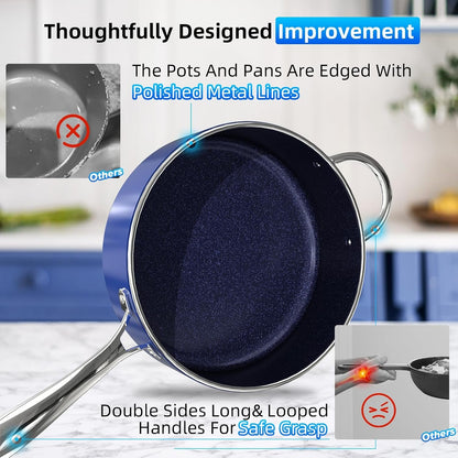 Deluxe  14PC Healthy Pots and Pan with 9H Anti-Scratch Coating, 2-Layer Non-Stick Ceramic&Pfas Free, Sensitively&Evenly Induction Cooking, Enhanced Flavor with Infrared Cookware, Dishwasher Safe6