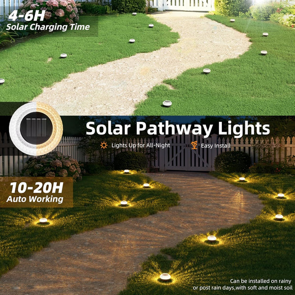Solar Ground Lights Outdoor,12 Pack Flat Solar Pathway Lights3