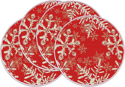 Christmas round Placemats Set of 4 Red Snowflakes Decorations1