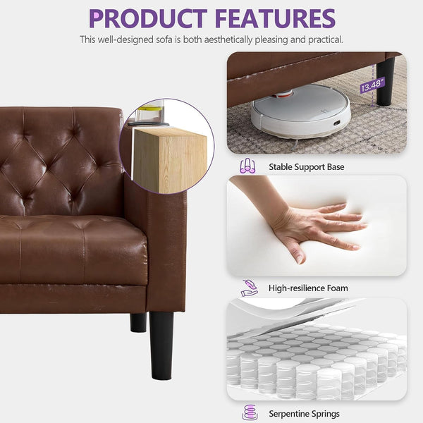 62'' Brown Leather Loveseat, Small Couch with USB for Living Room7