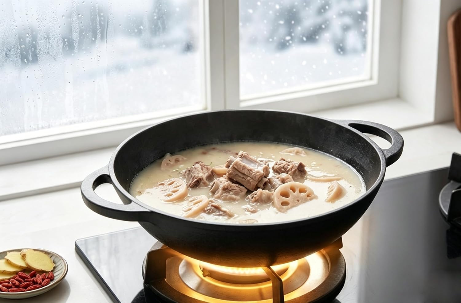 12-inch-pre-seasoned-cast-iron-skillet-wok-round-bottomed-frying-pan-with-assist-handles-tempered-glass-lid-cast-iron-scrubber-silicone-oven-mitts-for-home-baking