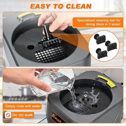 6-In-1 Electric Commercial Food Processor Vegetable Chopper Dicer | Veggie Cuber Slicer Shredder & Crinkle Cutter, Auto Discharge, Dual Food Inlets, with Container, for Potato Onion Carrot 100W6
