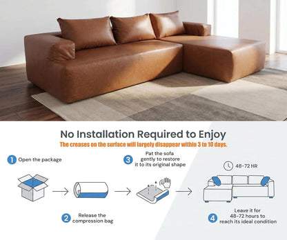 96" L-Shaped Sectional Leather Couch for Living Room, Left Facing Modular Compressed Boneless Cloud Sectional Sofa with Chaise Lounge, Boneless Corner Leather Sofa, No Assembly4
