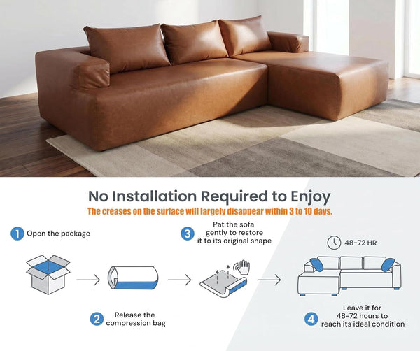 96" L-Shaped Sectional Leather Couch for Living Room, Left Facing Modular Compressed Boneless Cloud Sectional Sofa with Chaise Lounge, Boneless Corner Leather Sofa, No Assembly4