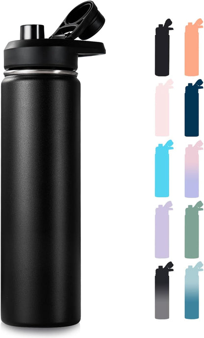Insulated Water Bottle with Handle, 304 Stainless Steel Water Bottles with Wide Mouth, Double Wall Vacuum Sports Water Bottle, BPA Free, Keep Cold and Hot, 24 Ounces, Black1