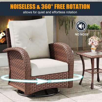6 Pieces Outdoor Wicker Patio Swivel Rocking Chairs, All Weather Wicker Conversation Set with Side Table5