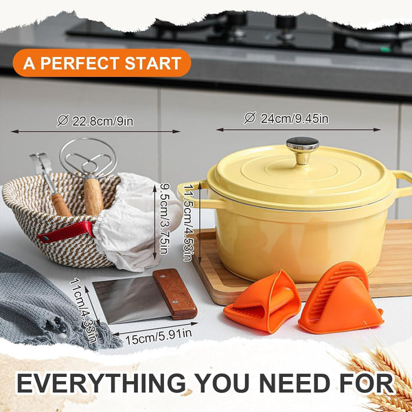 7 Pack Sourdough Bread Baking Supplies Kit Includes Dutch Oven for Bread Baking 5Qt Pan Pot, Bread Proofing Basket, Scoring Lame, Dough Whisk2