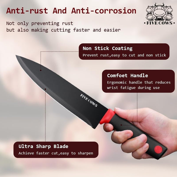 8-Piece Chef Knife Set - Ultra Sharp Premium German High Carbon Stainless Steel, Razor-Sharp & Durable, Lightweight Anti-Slip Handle, Professional Kitchen Knives with Gift Box (Red 8 Piece)3
