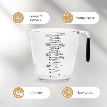 Dalup Measuring Cup Set – Clear Plastic Liquid Measuring Cups (8/16/32 Oz) with Spout & Non-Slip Handle | 3-Piece Plastic Measuring Cup Set for Liquids & Dry Ingredients2