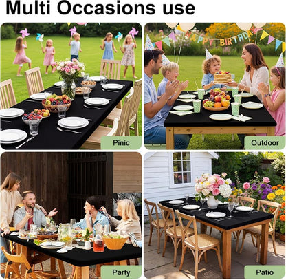 6 Pack Rectangle Picnic Table Cloth, Waterproof Elastic Fitted Tablecloths, Washable Polyester Rectangular Patio Table Cover for Camping, Indoor and Outdoor (Black, 30"X72")8