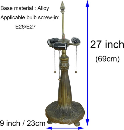 Table Lamp Base Replacement, Only for 20 Inch Tiffany Style Stained Glass Lampshade Pole Height 27 Inch Bronze Finished Alloy Desk Lights Base with 3 Lights4